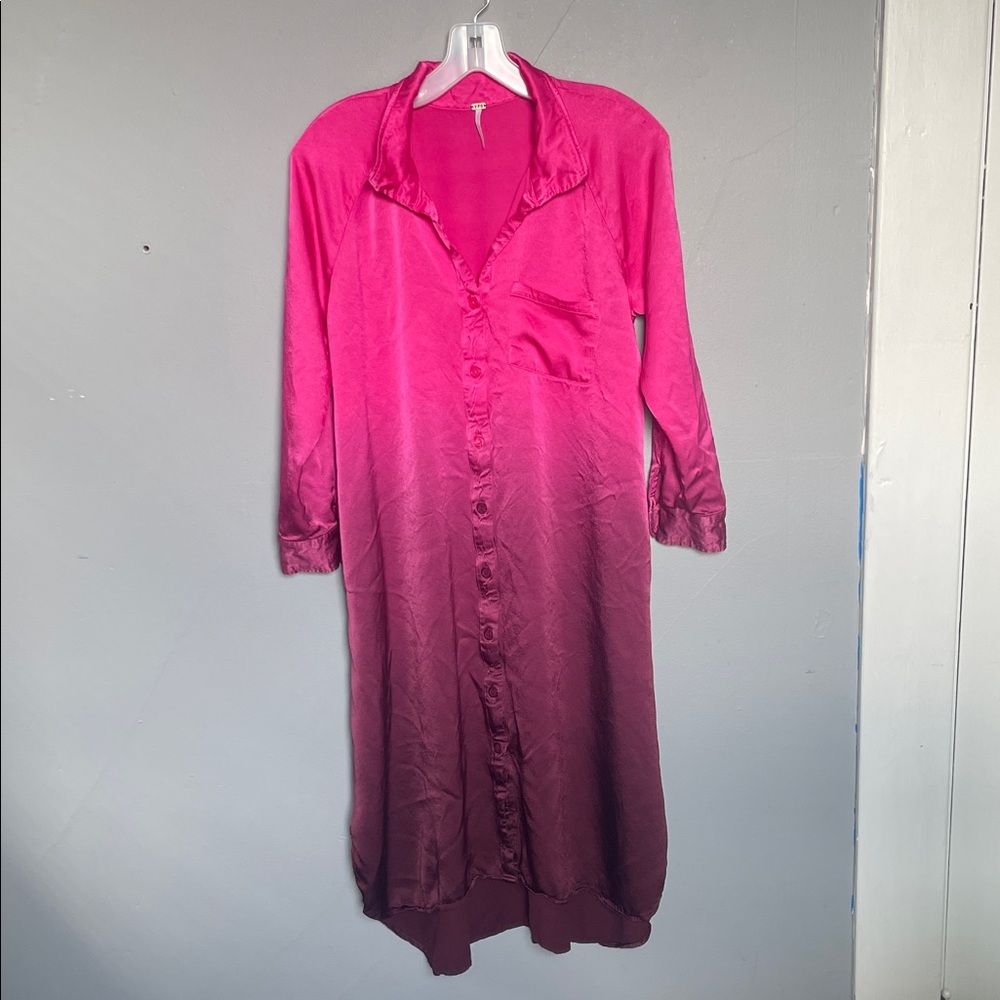 Young Fabulous & Broke S pink ombré satin maxi shirt dress resort vacation